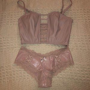 VS Faux Leather Lace Bra Top + Panties Small